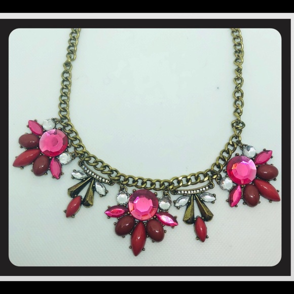 Antique Goldtone and Pink Statement Necklace - Picture 1 of 1